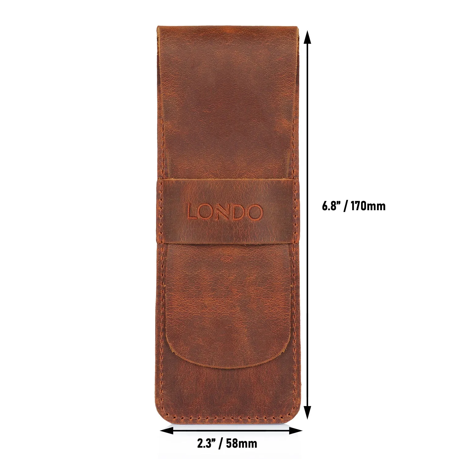 Londo Top Grain Leather Pen and Pencil Case with Tuck in Flap