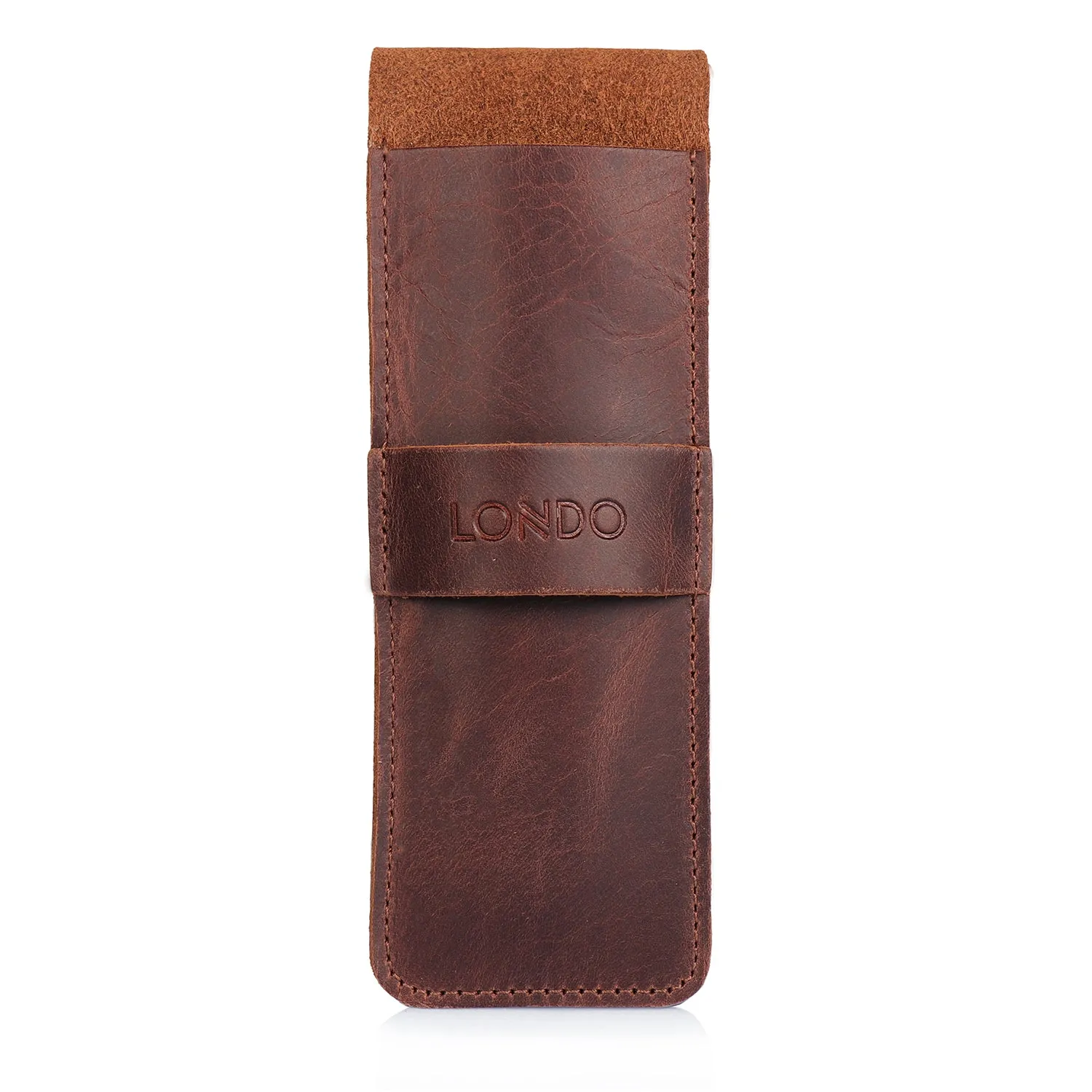 Londo Top Grain Leather Pen and Pencil Case with Tuck in Flap