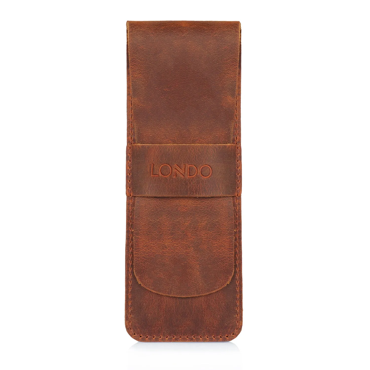 Londo Top Grain Leather Pen and Pencil Case with Tuck in Flap