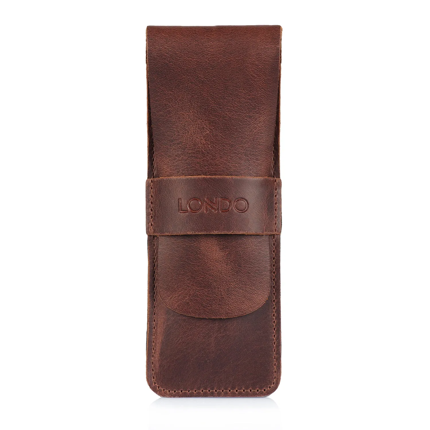 Londo Top Grain Leather Pen and Pencil Case with Tuck in Flap