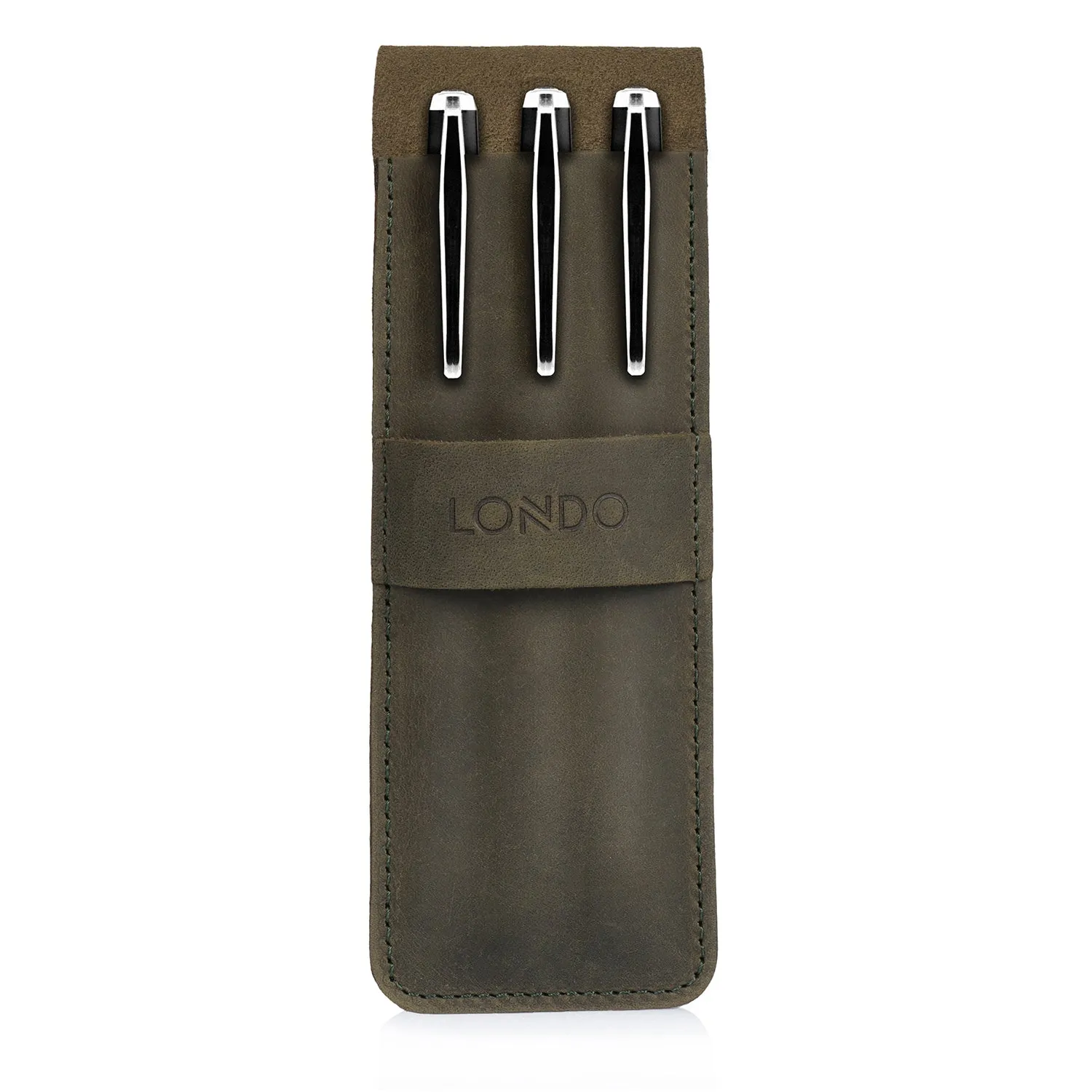 Londo Top Grain Leather Pen and Pencil Case with Tuck in Flap