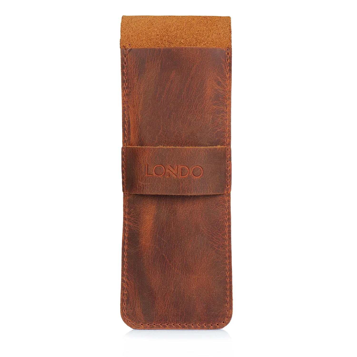 Londo Top Grain Leather Pen and Pencil Case with Tuck in Flap