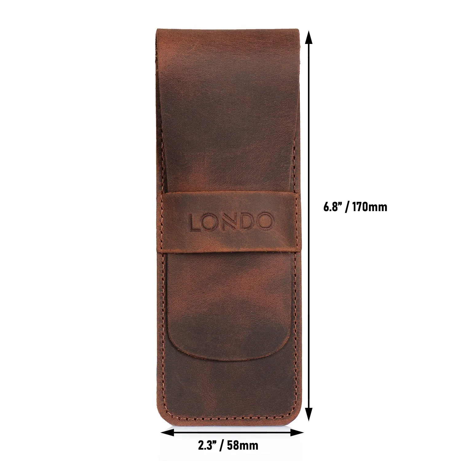 Londo Top Grain Leather Pen and Pencil Case with Tuck in Flap