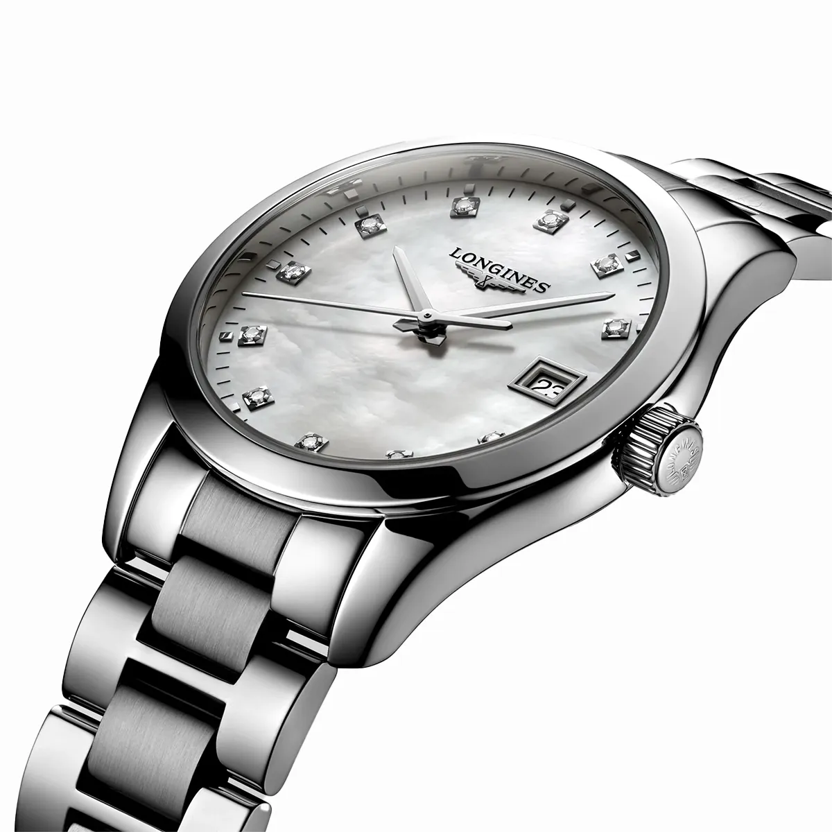 Longines Conquest Classic 24mm Mother Of Peal Diamond Dot Dial Quartz Ladies Watch
