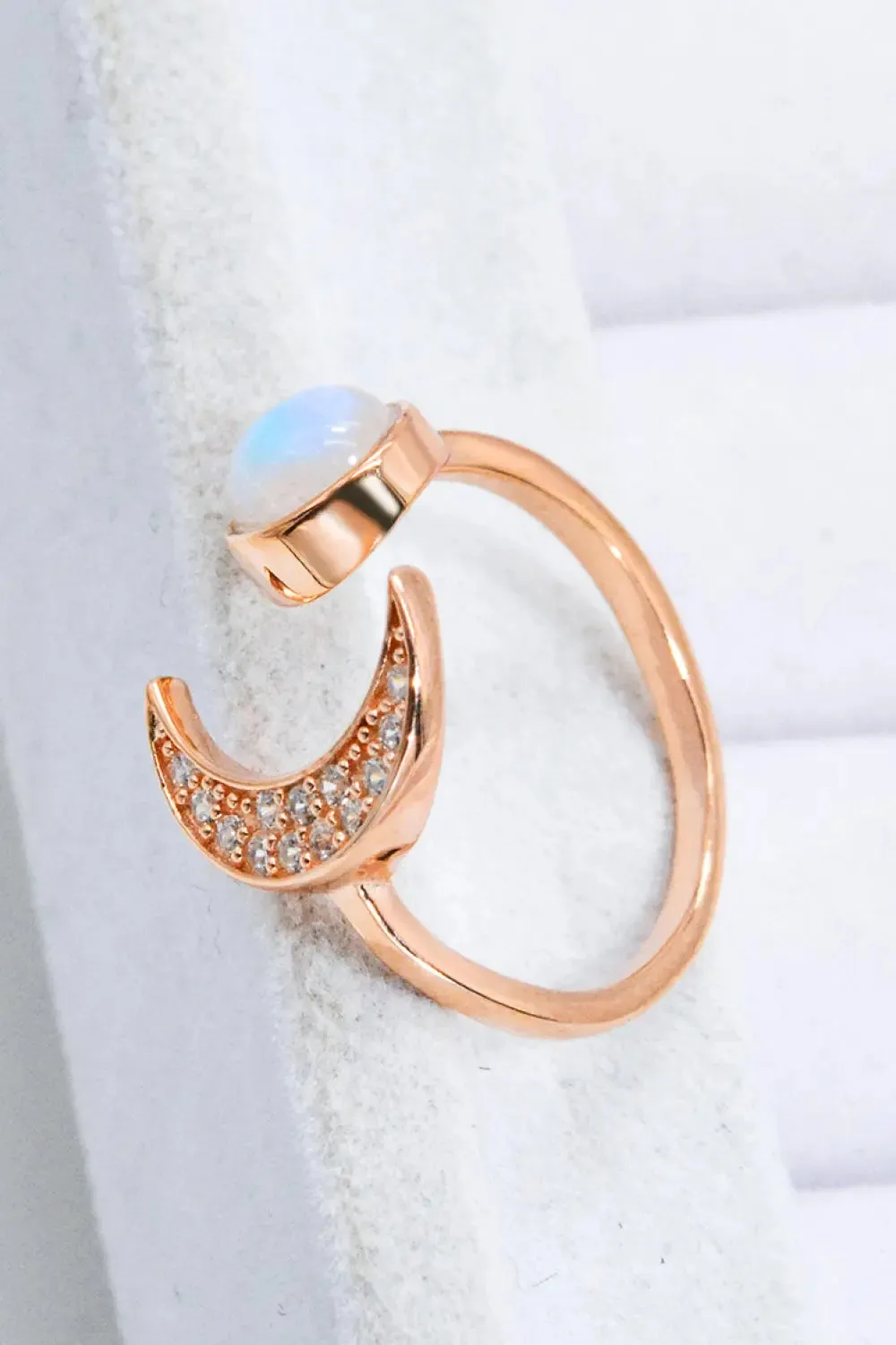 LOVCIA Natural Moonstone and Zircon Sun & Moon Open Ring