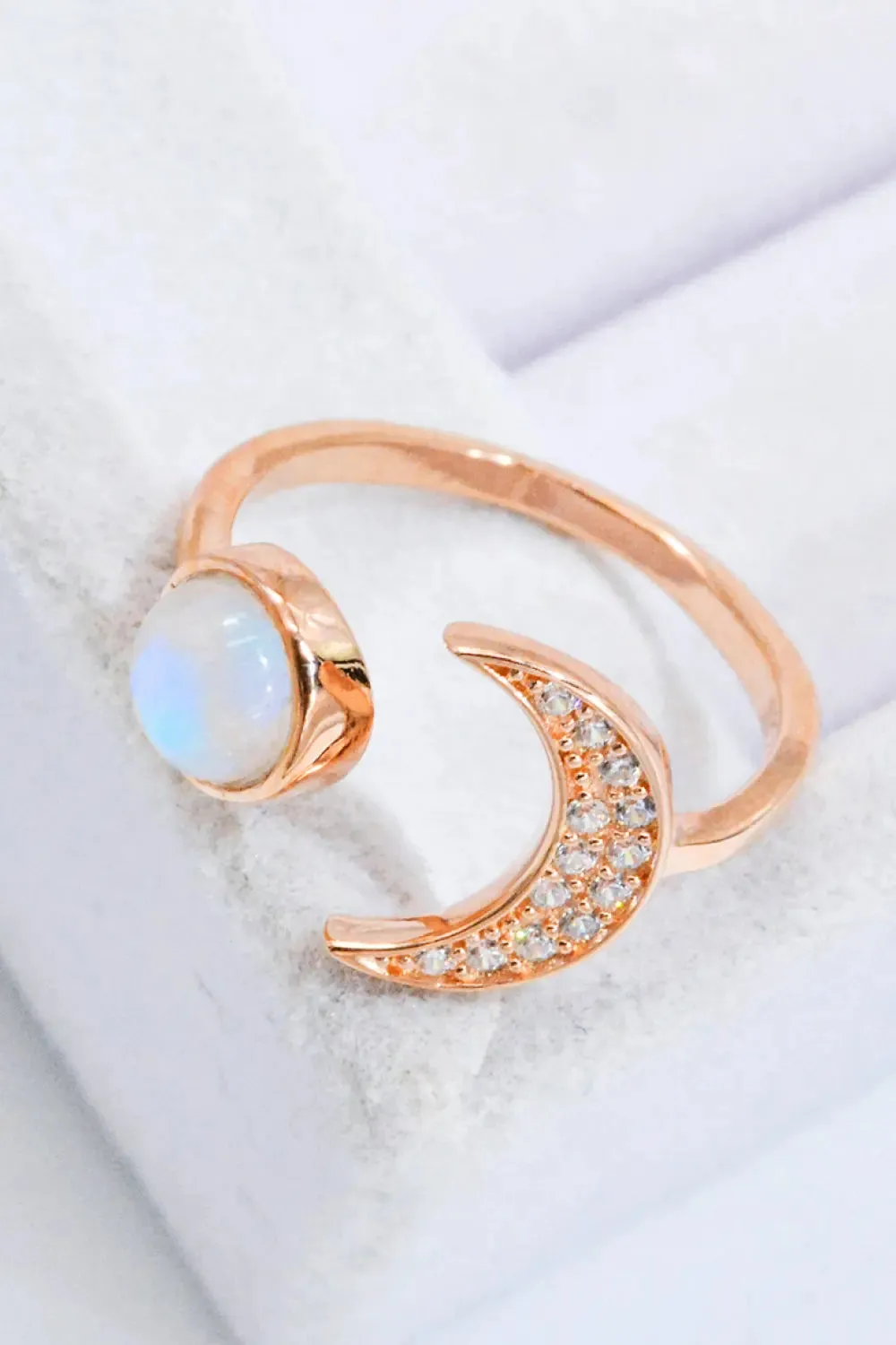 LOVCIA Natural Moonstone and Zircon Sun & Moon Open Ring