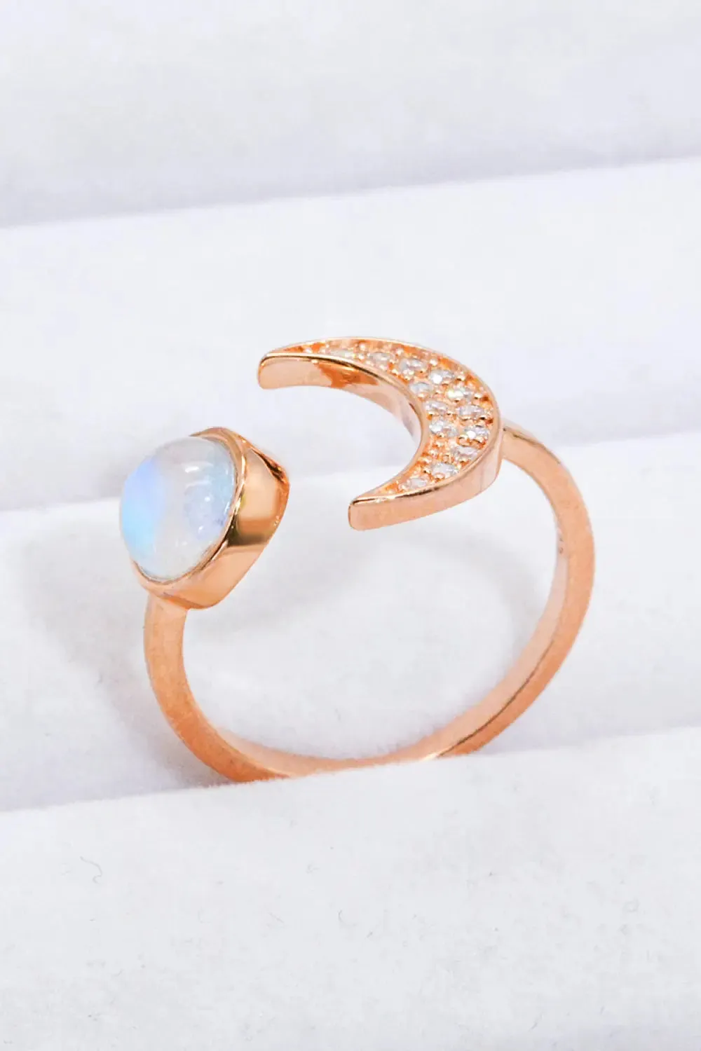 LOVCIA Natural Moonstone and Zircon Sun & Moon Open Ring