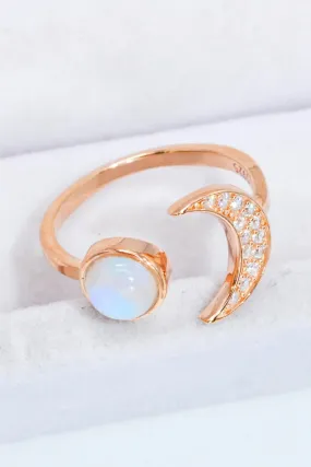 LOVCIA Natural Moonstone and Zircon Sun & Moon Open Ring