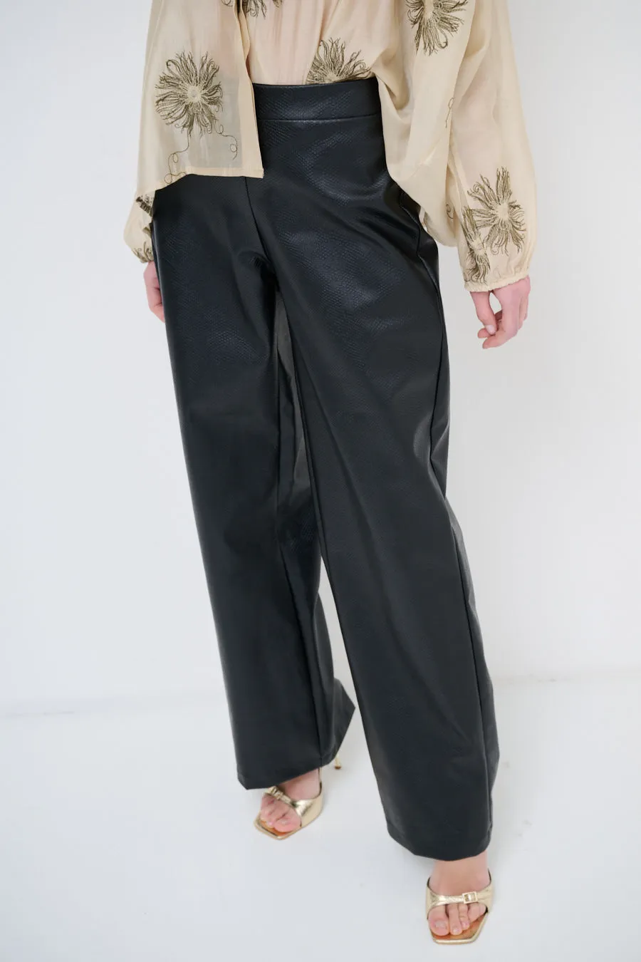 Luxe faux-leather pants with textured finish wholesale