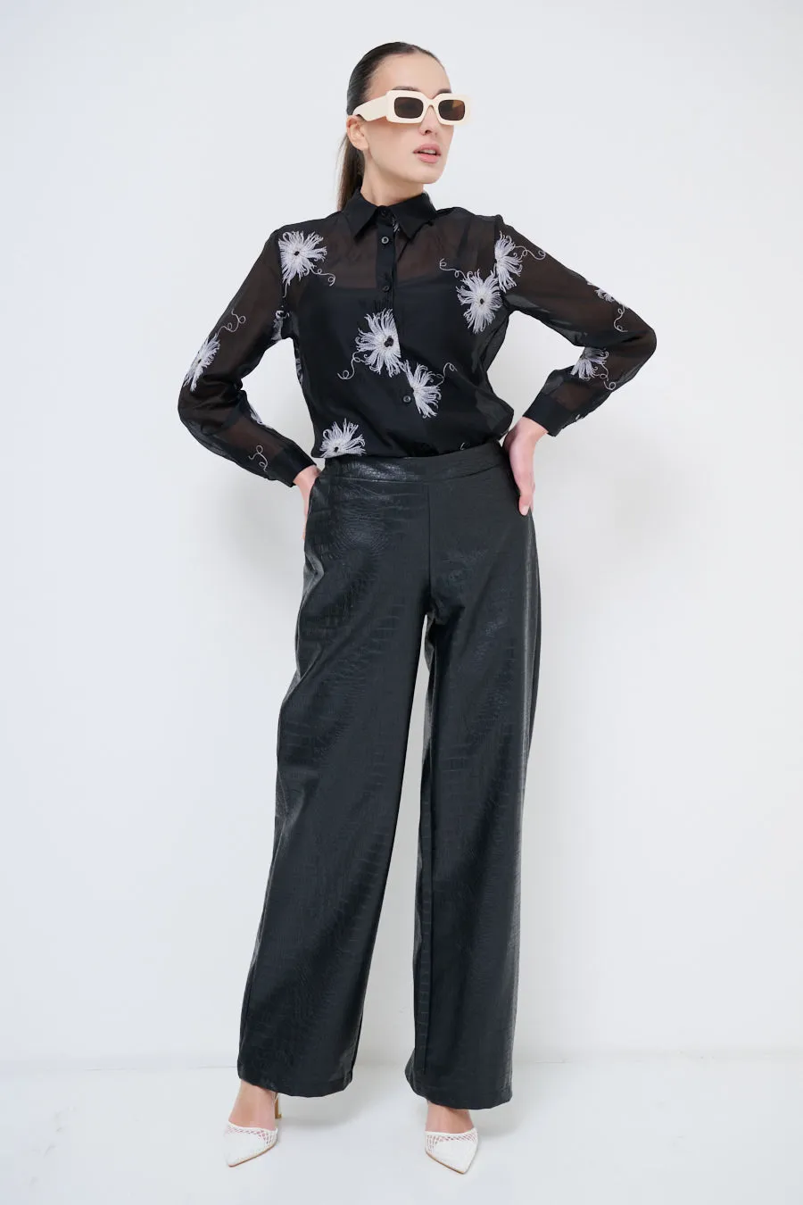 Luxe faux-leather pants with textured finish wholesale