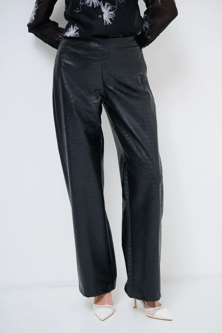 Luxe faux-leather pants with textured finish wholesale