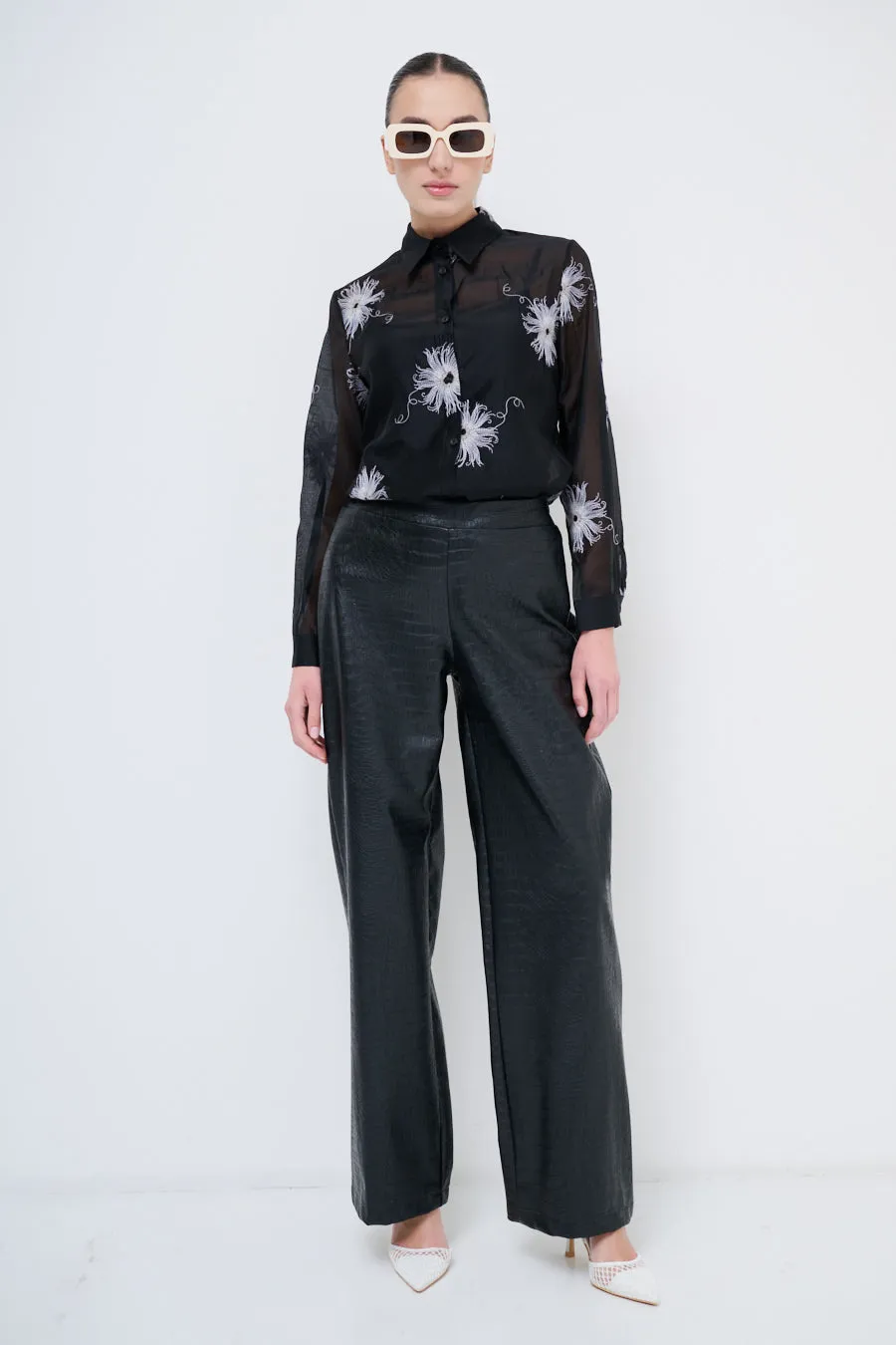 Luxe faux-leather pants with textured finish wholesale