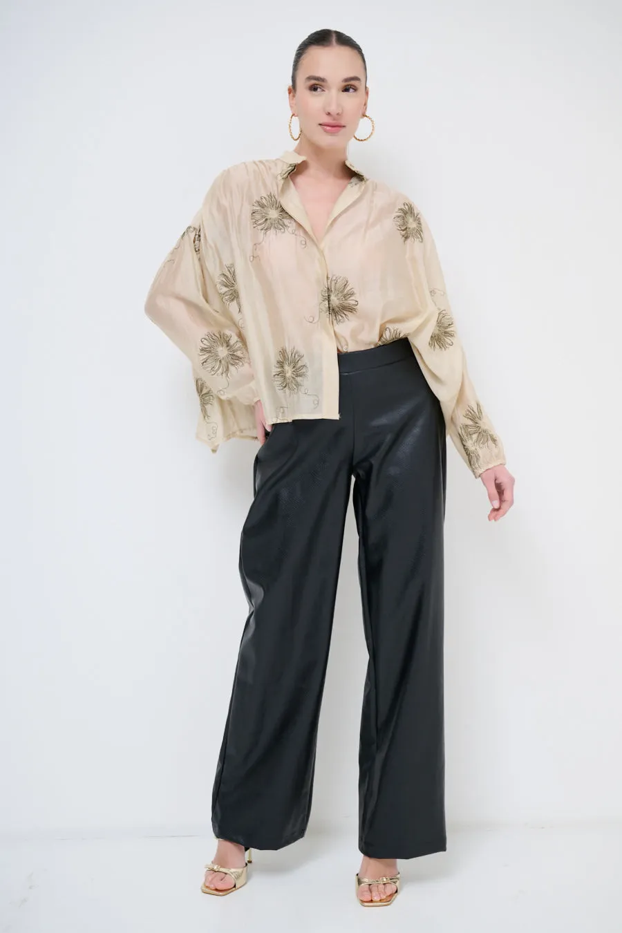 Luxe faux-leather pants with textured finish wholesale