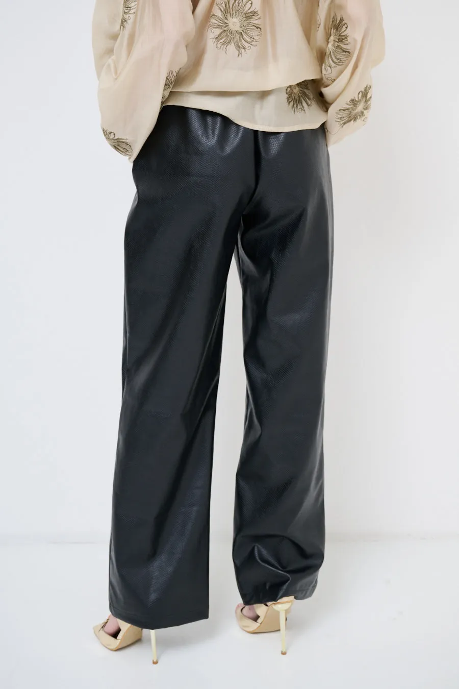 Luxe faux-leather pants with textured finish wholesale