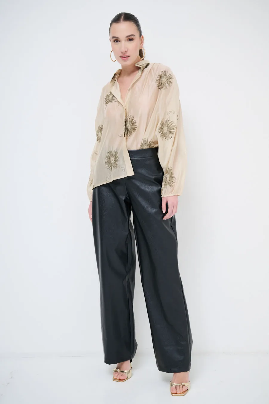 Luxe faux-leather pants with textured finish wholesale