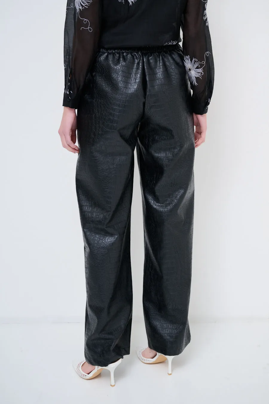 Luxe faux-leather pants with textured finish wholesale