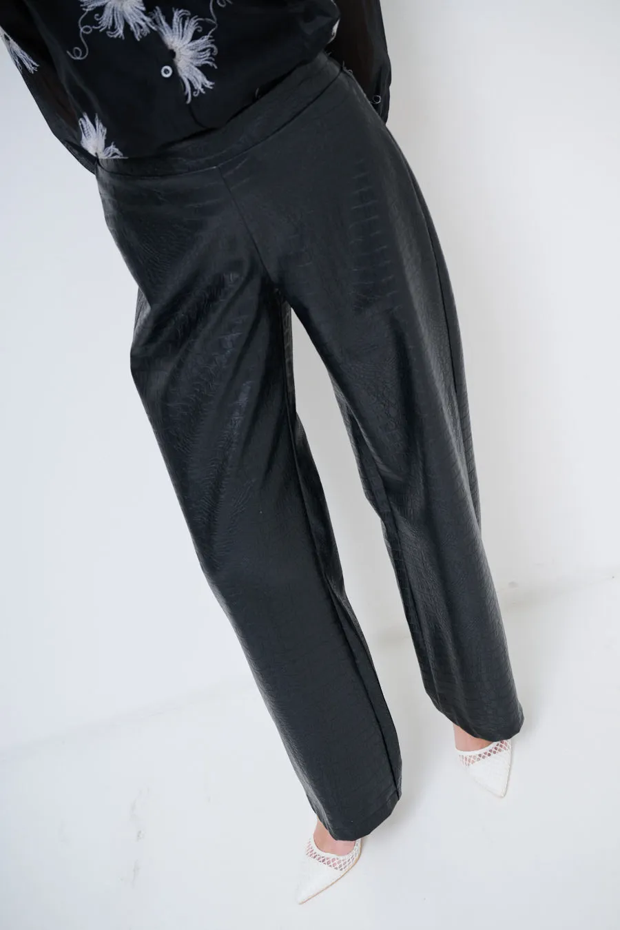Luxe faux-leather pants with textured finish wholesale