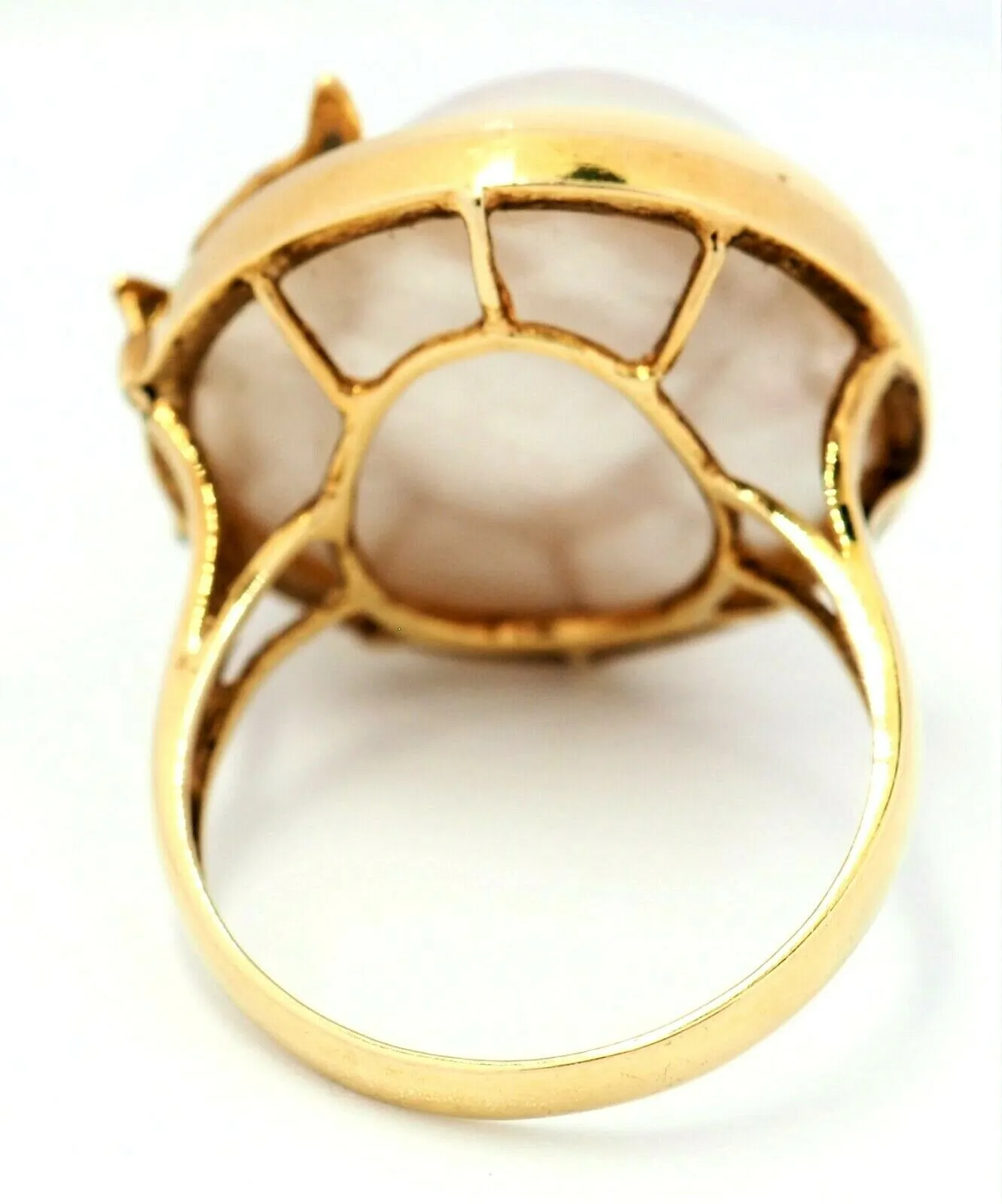 Mabe Pearl & Diamond Dress Ring 14ct Yellow Gold Fine Statement Jewellery Size N