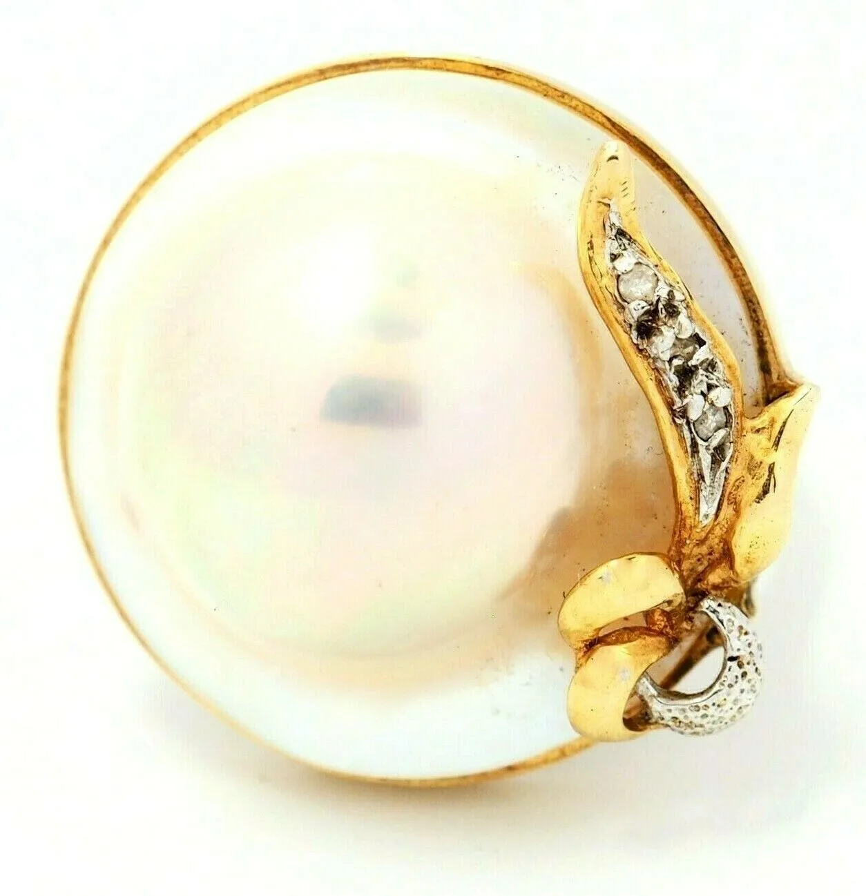 Mabe Pearl & Diamond Dress Ring 14ct Yellow Gold Fine Statement Jewellery Size N