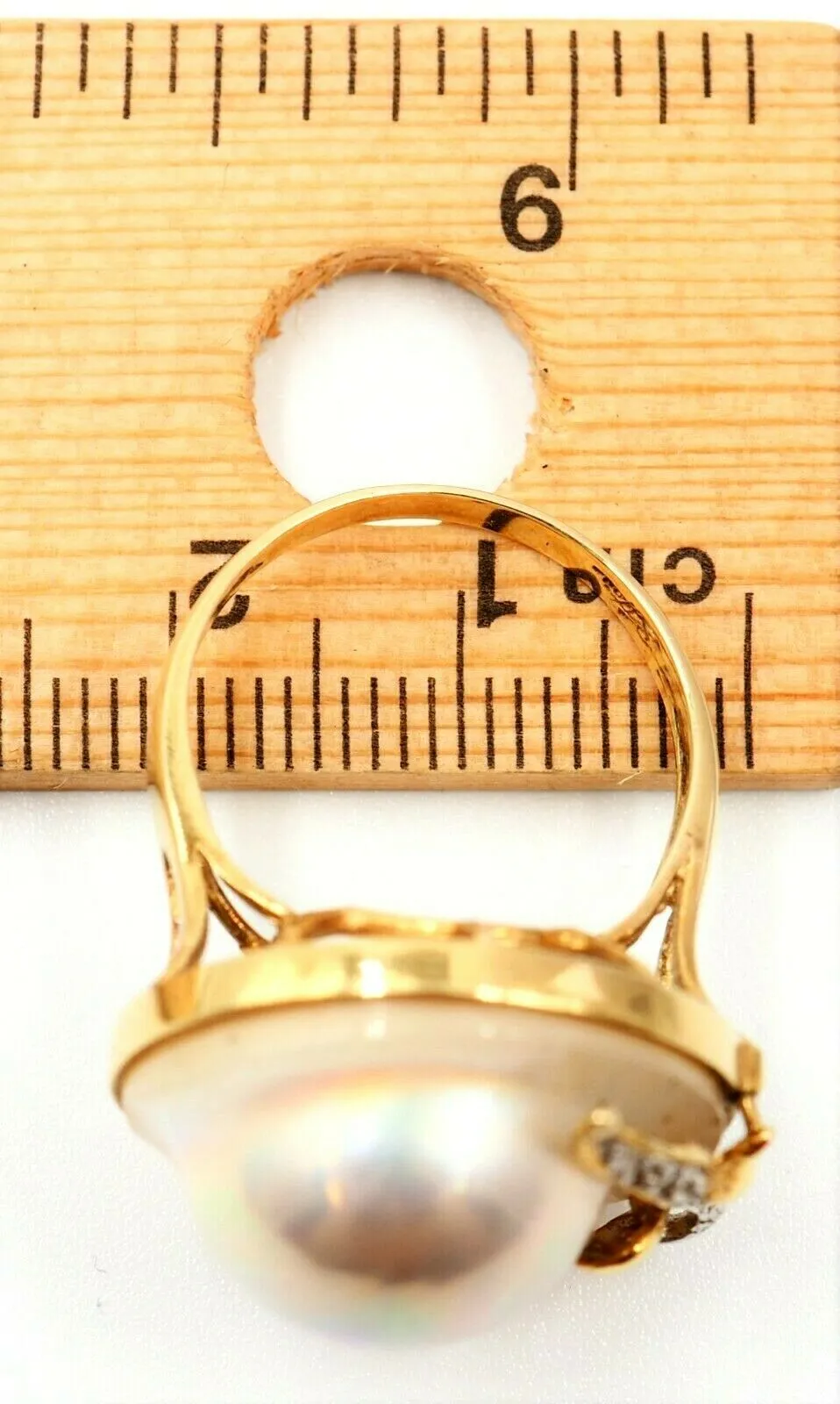 Mabe Pearl & Diamond Dress Ring 14ct Yellow Gold Fine Statement Jewellery Size N