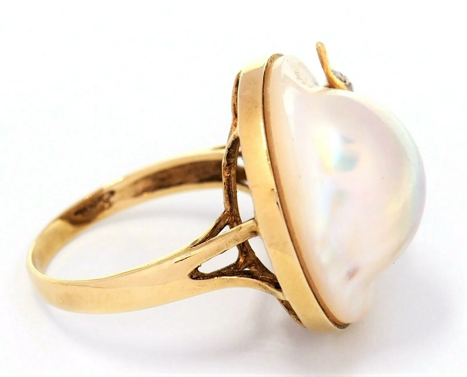 Mabe Pearl & Diamond Dress Ring 14ct Yellow Gold Fine Statement Jewellery Size N