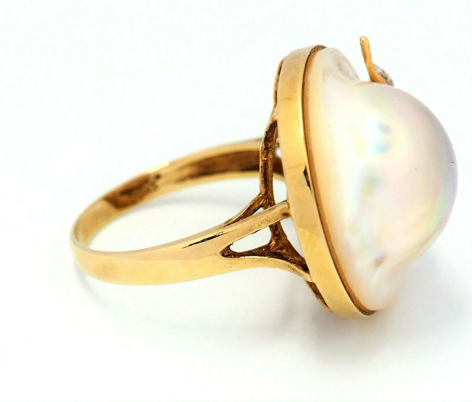 Mabe Pearl & Diamond Dress Ring 14ct Yellow Gold Fine Statement Jewellery Size N