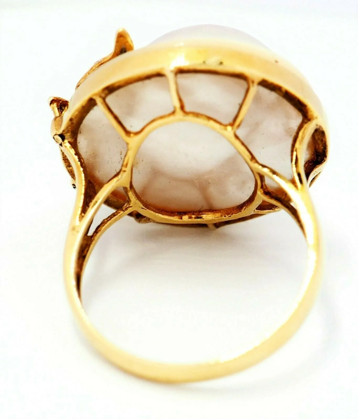 Mabe Pearl & Diamond Dress Ring 14ct Yellow Gold Fine Statement Jewellery Size N