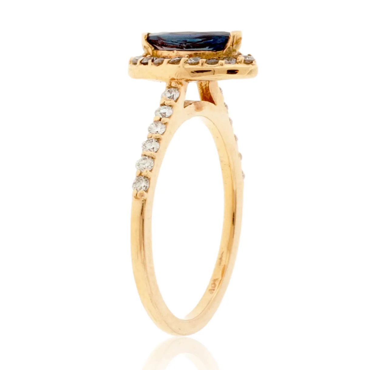 Marquise-Shape Alexandrite & Diamond Halo Diamond Shank Ring