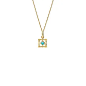 Mashrabiya Trellis Square Necklace Pendant Yellow Gold - Turquoise