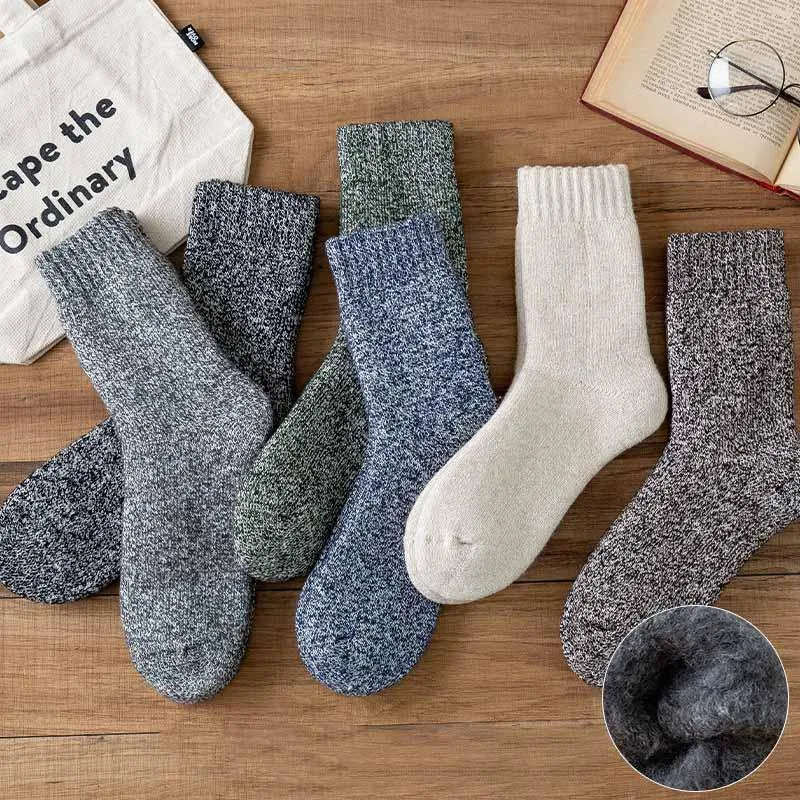 Mens Winter Cozy Wool Crew Socks Super Warm Athletic Outdoor Thick Socks Set 6 Pairs