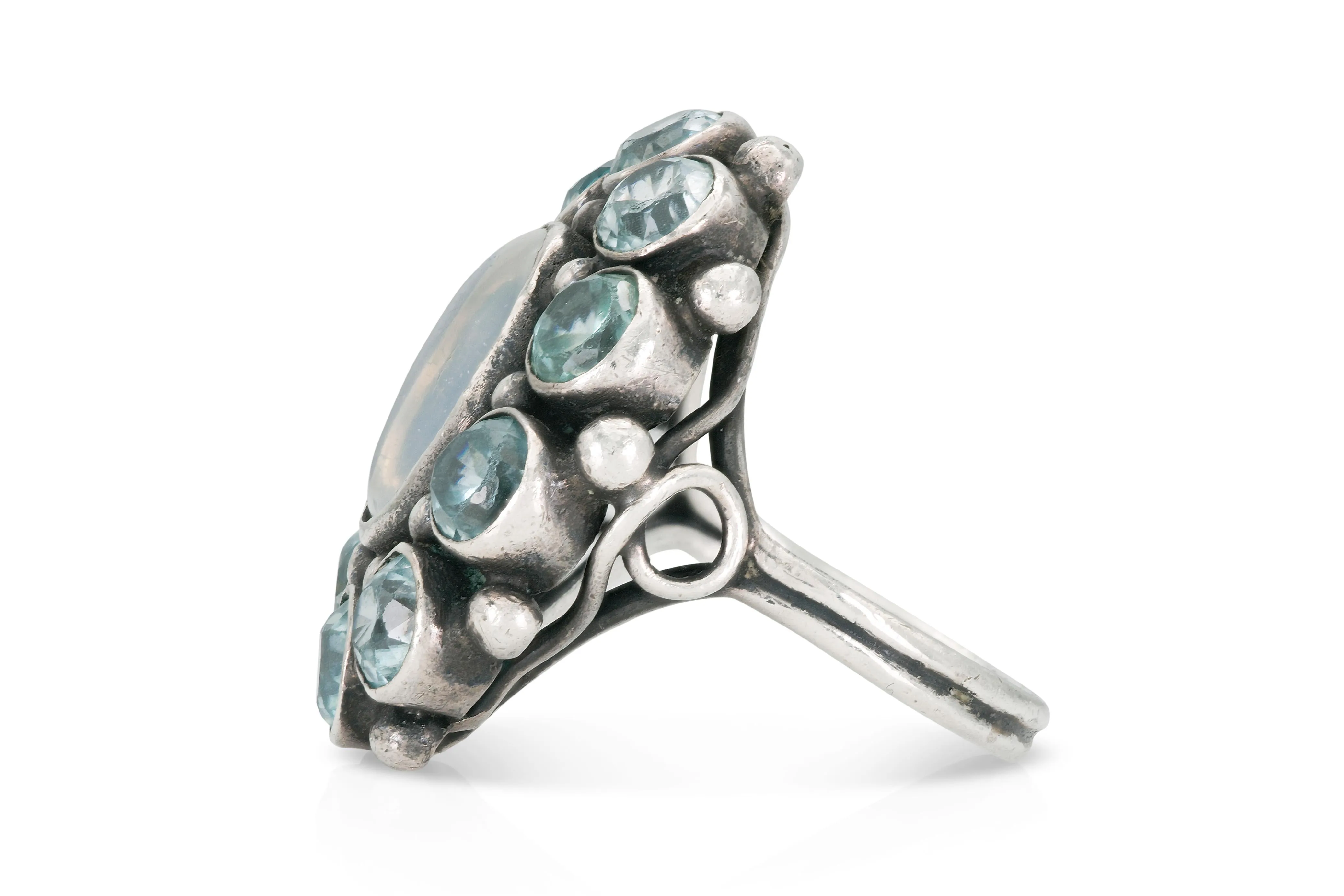 Moonstone and Blue Zircon Cluster Ring