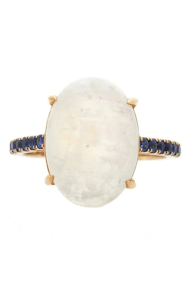Moonstone and Sapphire Globe Ring
