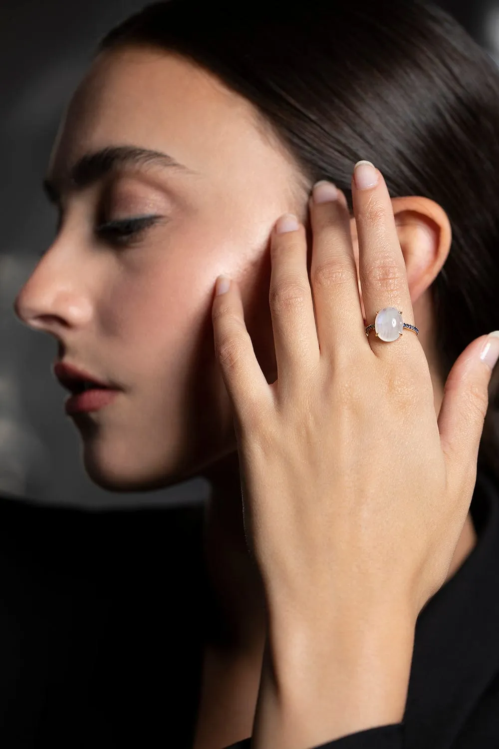 Moonstone and Sapphire Globe Ring
