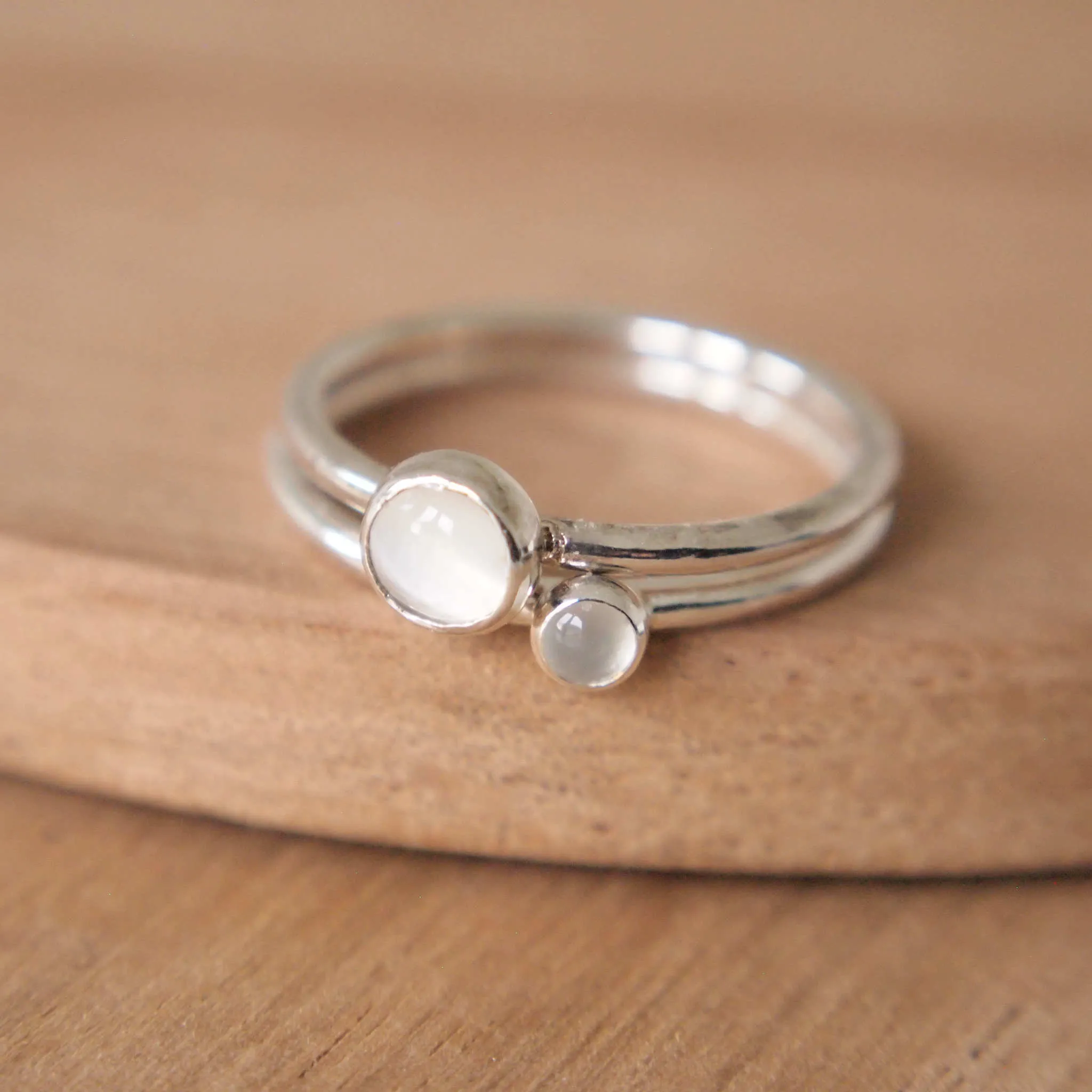 Moonstone Duo Ring Set in Sterling Silver