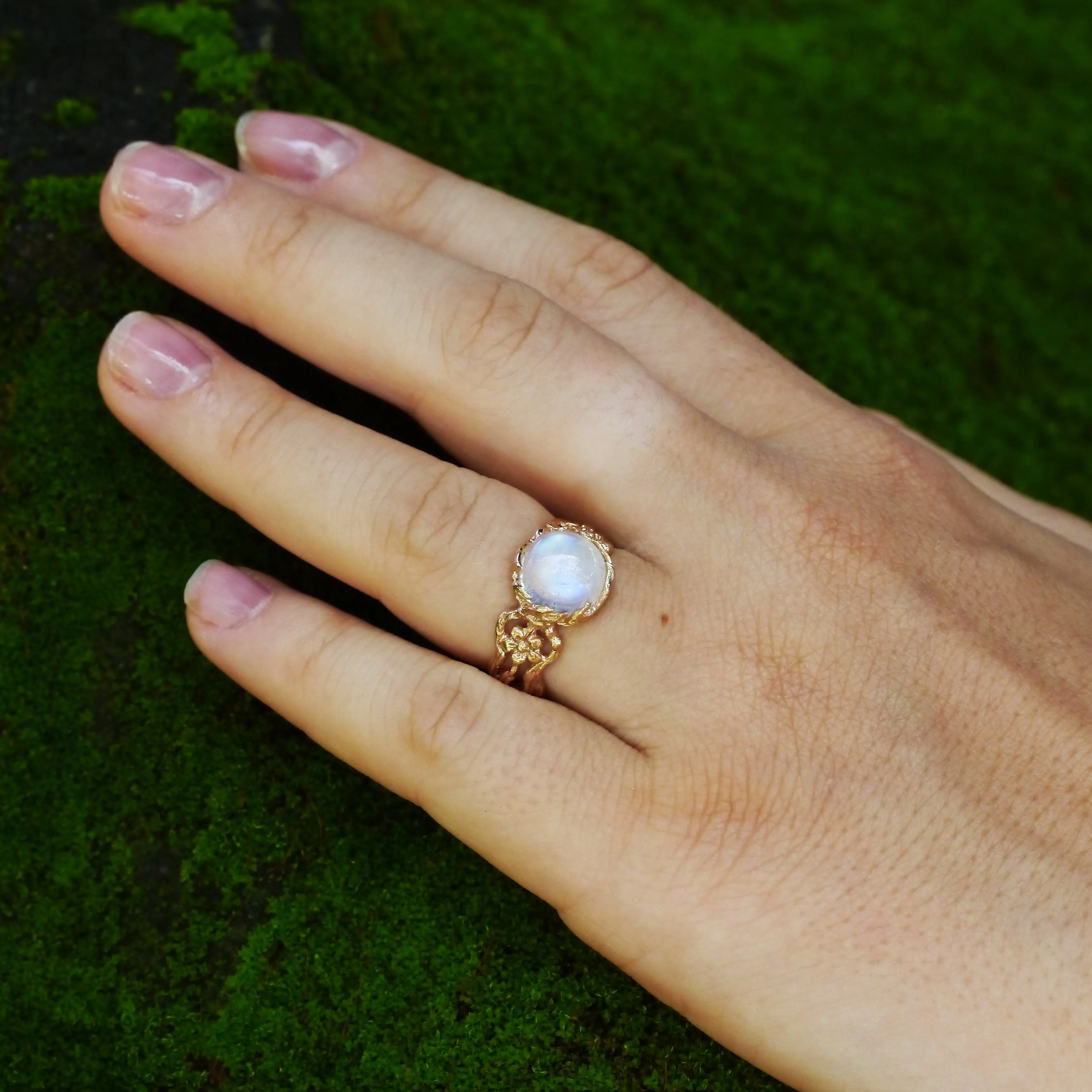 Moonstone Engagement Ring in 14K Rose Gold "Fleur"