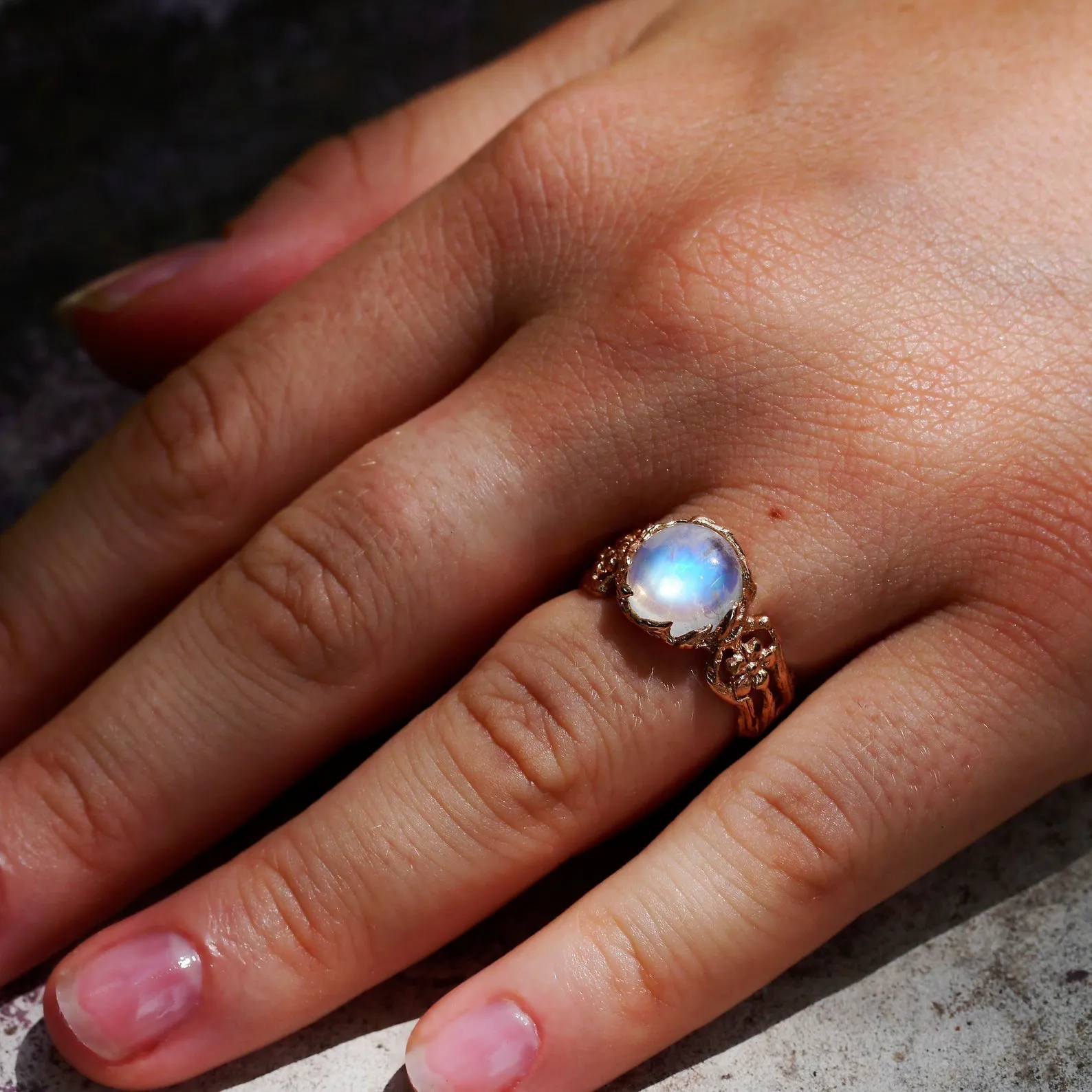 Moonstone Engagement Ring in 14K Rose Gold "Fleur"