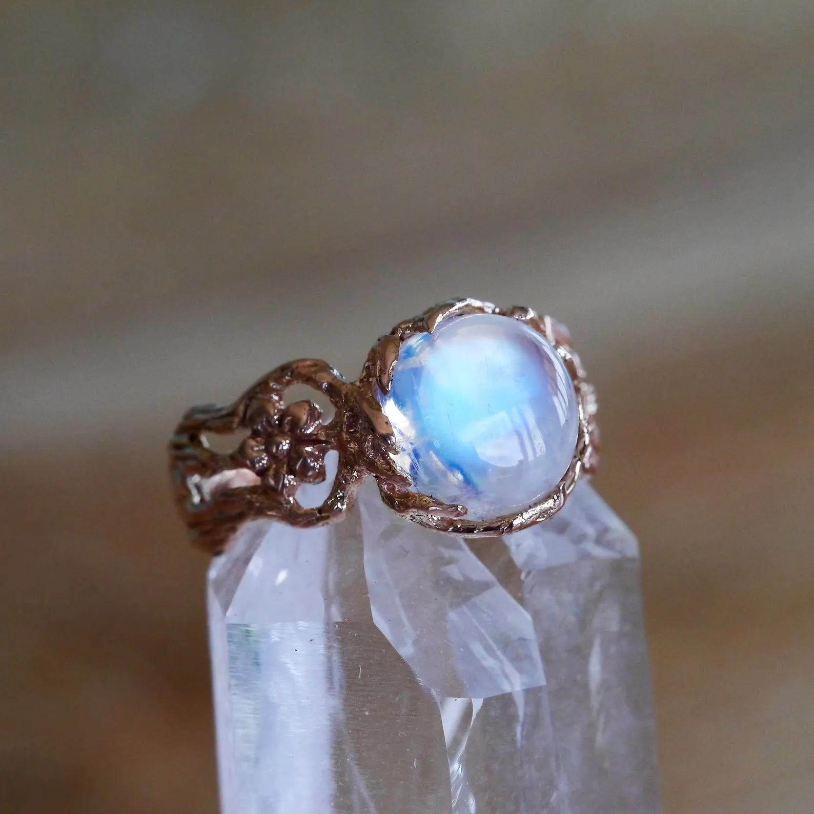 Moonstone Engagement Ring in 14K Rose Gold "Fleur"