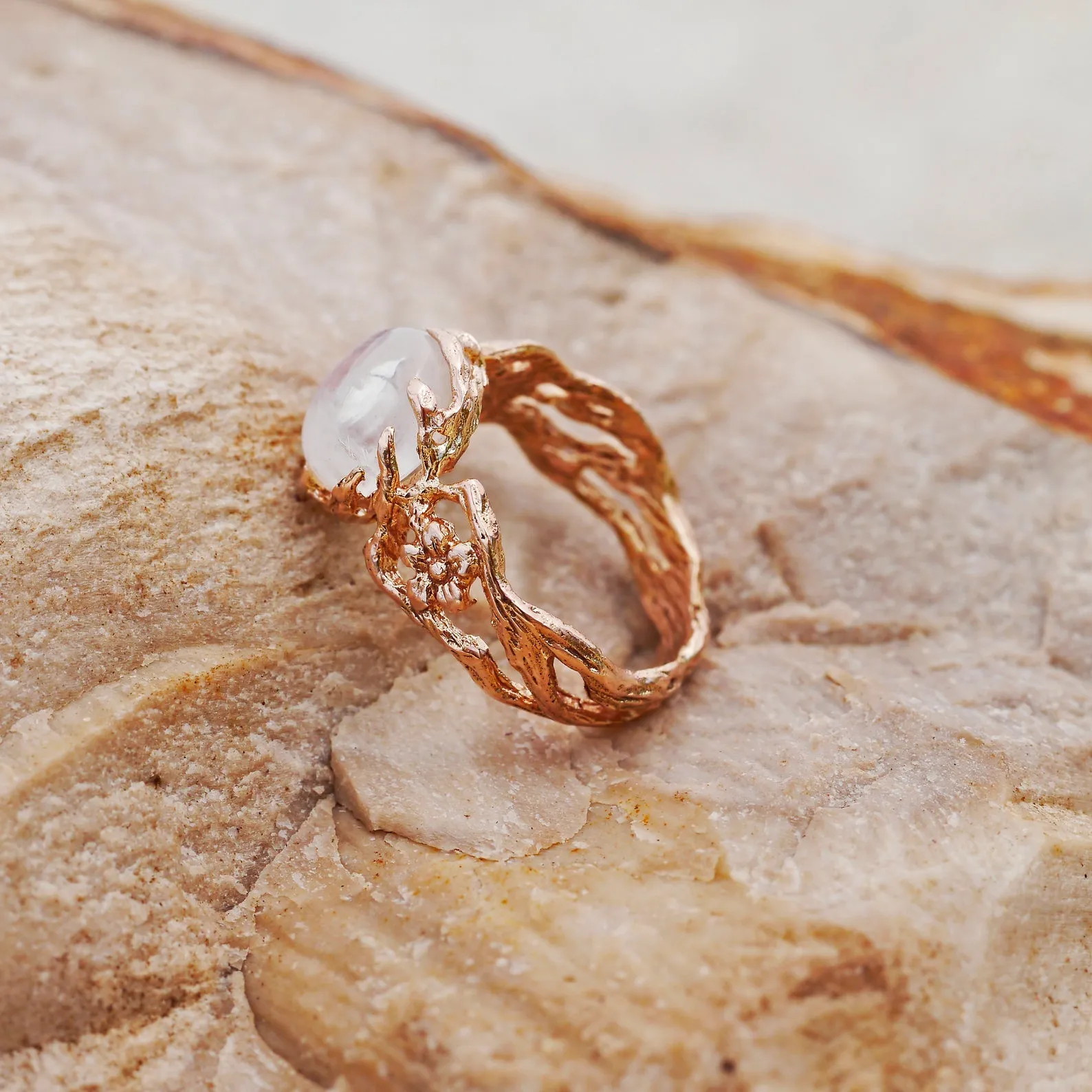 Moonstone Engagement Ring in 14K Rose Gold "Fleur"