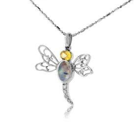 Moonstone, Golden Sapphire, & Diamond Dragonfly Pendant