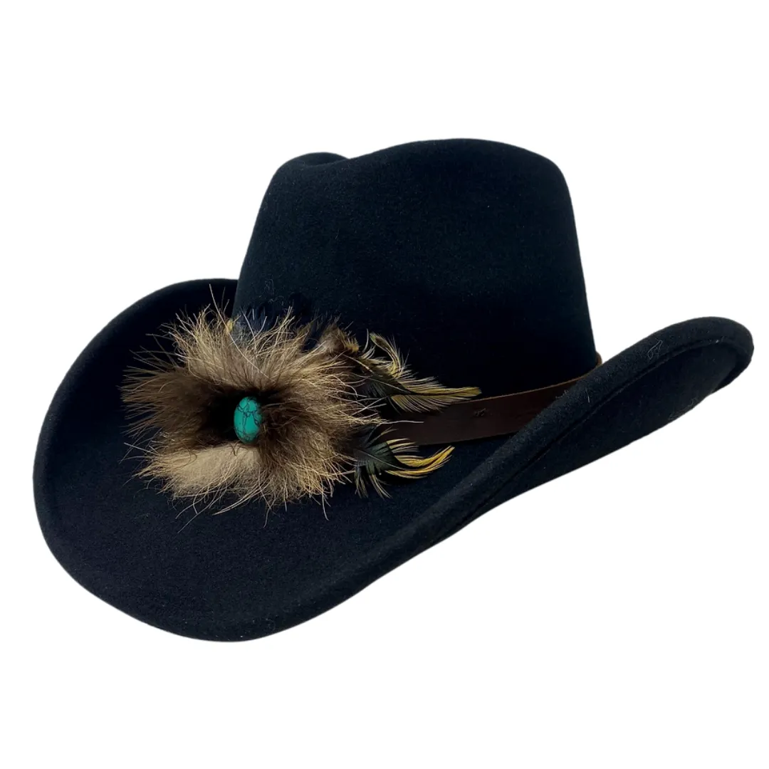 Mr. Sir Black Wool Shapeable Hat With Feather Band