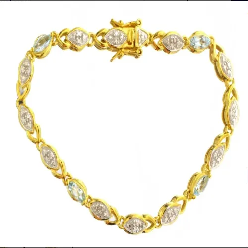 Natural Blue Topaz & Diamond Accented Bracelet