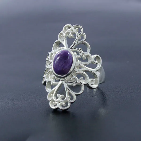 Natural Rainbow Moonstone Silver Rings