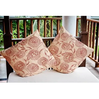 New - 16"x16" Antique Flowers Square Throw Pillow Red - e by design