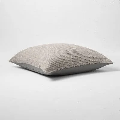 New - Casaluna Pillow Sham Cotton Jacquard Reversible Textured, Dark Gray/White, Euro
