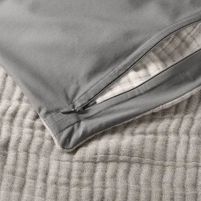 New - Casaluna Pillow Sham Cotton Jacquard Reversible Textured, Dark Gray/White, Euro