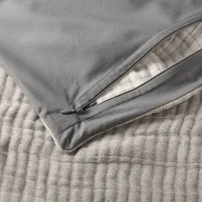 Open Box - Euro Reversible Textured Cotton Chambray Coverlet Sham Dark Gray/White - Casaluna