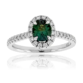 Oval Alexandrite & Diamond Halo Diamond Shank Ring