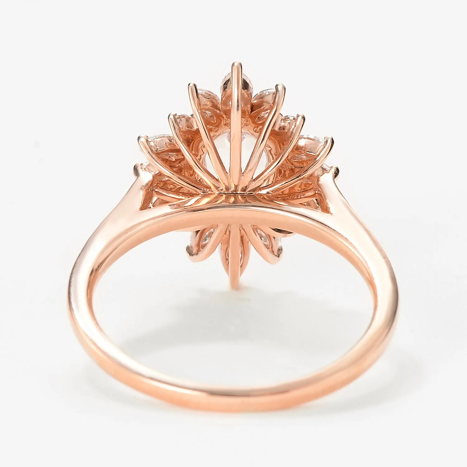 Oval Moonstone Flower Inspired Halo Ring