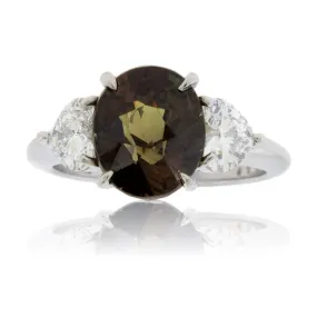 Oval-Shape Alexandrite & Diamond 3 Stone Style Ring