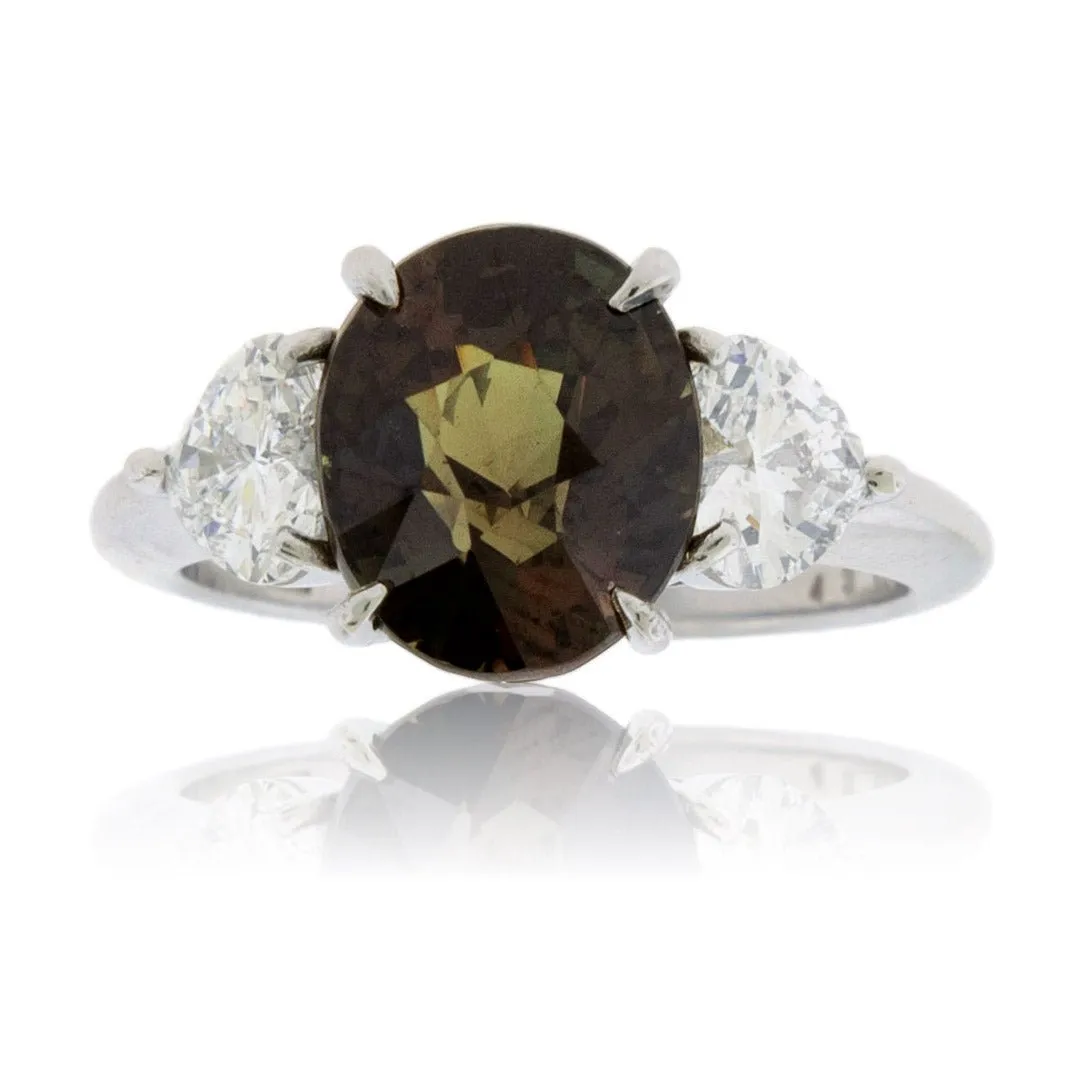 Oval-Shape Alexandrite & Diamond 3 Stone Style Ring